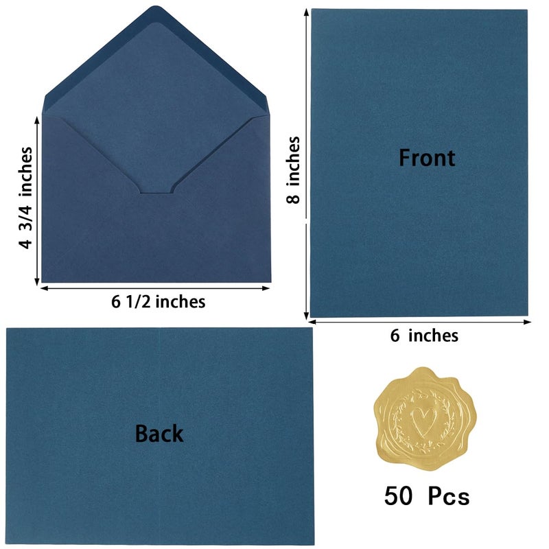 Toperd 50 Pack Navy Blue A6 Envelopes with Cards 4x6 Thick Folded Cardstock and Gold Stickers for Greeting Cards, Wedding, Birthday, Invitations, Baby Showers (Navy Blue, 4x6) - Image 2